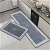 OPLERT Tappeto da cucina 2 pezzi, set di tappetini e tappeti da cucina lavabili e antiscivolo, tappetino da cucina assorbente e antimacchia,grigio,40x60+40x120cm