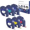 Oyemat Confezione da 6 Nastri Compatibili Dymo Letra Tag 91201 (x2) /91202/91203/91204/91205 12mm x 4m - Confezione di Nastri per Etichette in Plastica Colorati per LT-100H, LT-100T, XR, 200B, QX50