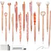 XingyLi Set di 28 penne a sfera in oro rosa con diamanti di cristallo, 14 penne a sfera retrattili con corone in metallo luccicanti e 14 mine di inchiostro nere, belle penne effetto sabbia liquida