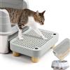 Kalolary Rampa Lettiera per Gatti Base Legno Sgabello Pedale Gatti con Funzione Filtro Facile Pulire Toilette Animali Domestici Gradino Anteriore Lettiera Trappola Gattini Anziani(Grigio Chiaro)