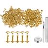QUARKZMAN 100 Set Rivetti in Pelle 6mm x 12mm Elementi Fissaggio Borchie Rivetto a Doppio Cappuccio Metallo 3Pz Montaggio Chicago per Borse Scarpe Pelle Riparazioni, Tono Oro