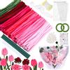 MKLG Set di 385 pulitori per pipe, fiori per fai da te, con bastoncini di fiori verdi, rotoli di nastro, stick di colla, istruzioni, confezioni di bouquet, nastri, stami, ecc. (rosa)