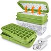 BOCHION Stampo per cubetti di ghiaccio in silicone con coperchio e contenitore, 64 pezzi, senza BPA, facile da rimuovere, doppio strato, grande per bevande, whisky, frullati, cucina, bar, picnic (verde)
