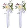 Omnikryp 2 Pezzi Decorazioni Auto Matrimonio, Fiocchi per Auto Matrimonio, Fiori Artificiali Sullo Schienale Delle Sedie da Matrimoni, Romanzo Sacro, per Decorazioni Esterne per Matrimoni (Bianco)