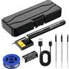 BORDEAG Set saldatore a batteria, batteria USB, saldatore con LCD, 330 ℃-450 ℃, 3 punte di saldatura, supporto per saldatore, filo di saldatura, set professionale