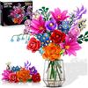 CUBIMANA Set di Costruzioni Bouquet di Fiori con Luce LED, 21 Fiori Collezione Botanica, Giocattolo da Costruire Rosa e Giglio, Decorazione per Casa 1054 Pezzi per Donne Ragazze Adulti 12+ (Rosso)