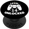 Video Games Phone Accessories Gaming Con 14 ° compleanno giocatore nero livello 14 sbloccato 14 ragazzo di anni PopSockets PopGrip Intercambiabile