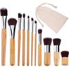 VOANZO 11pcs Set di pennelli per trucco Set di pennelli per trucco in bambù naturale morbido sintetico Correttori Labbra Ombretti Kit pennello per miscelazione con custodia da viaggio