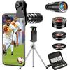 Apexel Obiettivo per fotocamera del telefono cellulare: teleobiettivo 22X, obiettivo macro 25X, obiettivo grandangolare da 120°, obiettivo fisheye 4 in 1 da 205°, kit con treppiedi per iPhone 11 Pro