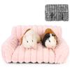 ONEJU Letto per porcellini d'India, soffice divano a cavia con due rivestimenti rimovibili e lavabili, in pile super morbido, accessorio ideale per piccoli animali domestici, rosa e grigio scuro