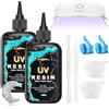Suzzam Set in resina UV con lampada UV, resina UV 200g, resina epossidica UV cristallina per arte fai da te, gioielli, fusione e rivestimento - resina ultravioletta trasparente a basso odore