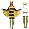 JINGTOPS Vestito Carnevale Donna 4 Pezzi Costume Ape,Vestito Giallo Da Apecostume Carnevale Adulto Gonna Lunga Bambina,Fascia Per Capelli Calze Sopra Il Ginocchio Da Ape Occhiali Da Ape Per Festa Cosplay (L)