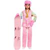 Barbie carriere - snowboarder, bambola castana con giacca da neve, pantaloni e stivali rosa, 10 accessori e snowboard che cambia colore