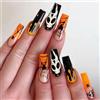 Ztcily Unghie finte Halloween finte unghie lunghe francesi scrigno finte unghie nere e arancioni finte per le donne, unghie finte