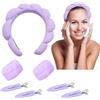 Yeria 1 Fascia Capelli Donna in Spugna per il Trucco, 2 Polsini in Pile per Polso, 4 Fermagli per Capelli - Accessori per la Cura della Pelle, Lavaggio e Doccia (viola)