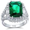 Bling Jewelry Anello alla moda con dichiarazione di taglio smeraldo simulato verde in zircone cubico CZ pavé 7CT rettangolare placcato argento per donne in ottone.