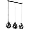 Eglo Carlton - lampada a sospensione 3 luci, vintage, per tavolo | da pranzo, soffitto retrò in metallo di colore nero, attacco E27, 80,5 cm