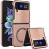 XKchatpt Custodia Magnetica per Samsung Galaxy Z Flip 3 Compatibile con la Ricarica Wireless, Custodia Rigida Sottile Antiurto in Pelle PU, Oro Rosa