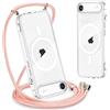 Yoedge Magnetica Trasparente Cover per iPhone 17 Air con Cordino 6,6,[Compatibile con MagSafe] Custodia con Collana Sottile Morbida Silicone TPU Antiurto Bumper Protettivo Case con Magneti,Oro Rosa