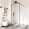 VEVOR Parete Doccia con Telaio Completo 86,4x187 cm, Pannello per Box Doccia Fisso Walk in, Vetro Temperato Trasparente Spessore 8 mm con Guarnizione Inferiore e Ferramenta Cornice in Alluminio Nero