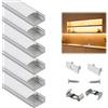 Muzata Confezione da 6 canali, in alluminio, a forma di U, 8 x 17 mm, con copertura, tappi terminali e clip di montaggio, profilo in alluminio per installazioni di strisce LED U1SW WW, LU1