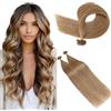 S-noilite Extension Capelli Veri Cheratina, 25 Pezzo 20g Extension Cheratina Capelli Veri, Umani Keratin Human Hair Extensions, Invisibili U-Tip Capello Umani, 35CM Marrone Oro #12R