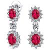 Bling Jewelry Stile Art Deco Vintage Corona Halo Ovale Cubico Zirconi Simulato Rosso Rubino AAA CZ Moda Formale Ciondola Orecchini A Goccia Per Le Donne Per Prom Damigella D'Onore Matrimonio Placcato Argento