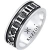 Kuzzoi 0602430921 - Anello da uomo ossidato, anello a fascia massiccio (8 mm) in argento Sterling 925, ampio accessorio di gioielleria con numeri romani, anello per uomini nella misura 60-66, Argento