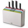 Joseph Joseph Folio Icon, Set di 4 Taglieri da Cucina Antiscivolo e 4 Coltelli da Cucina Giapponesi Professionali, con Custodia - Grande, Multicolore