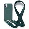 JIYUDZ JIYU Cover Magnetica per iPhone 11 6,1 con Cordino,Custodia Silicone Compatibile con MagSafe,Cover Silicone Antiurto con Corda Collana Tracolla Laccio Protettiva Case,Verde