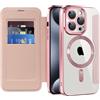 IMEIKONST Cover Magnetica per iPhone 15 Pro con Slot per Carte, [Compatibile con MagSafe] [Blocco RFID] Custodia Portafoglio Flip Antiurto Trasparente Case per iPhone 15 Pro. Rosa JDCX