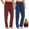 LANBAOSI Pigiami da uomo in pile, confezione da 2 pezzi, pantaloni da salotto a quadri soffici a quadri, rosso/blu., L