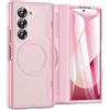 Caka Custodia per Samsung Galaxy Z Fold 6 [ricarica magnetica] [protezione cerniera] [protezione schermo HD integrata] Cover rigida traslucida antiurto magnetica per telefono Fold6 - rosa