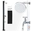 VEVOR Doccia Solare da Giardino 35 L, Doccia Esterna Solare con Soffione Regolabile, Tappetino Antiscivolo, Rubinetto con Acqua Calda e Fredda, Altezza 195 cm per Piscina Spiaggia, Nero e Argento