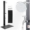 VEVOR Doccia Solare da Giardino 35 L Doccia Esterna Solare con Soffione Regolabile, Tappetino in Plastica, Rubinetto con Acqua Calda e Fredda, per Piscina Spiaggia Campeggio, Altezza 195 cm, Nero