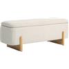 HOMCOM Pouf con spazio di archiviazione, panca con imbottitura in schiuma, imitazione di lino, 111 x 44 x 44,5 cm, Cremeweiß