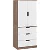 HOMCOM Armadio 2 porte, armadio moderno con 3 cassetti e asta per camera matrimoniale, marrone