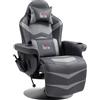 HOMCOM Poltrona da gioco con funzione massaggi, schienale inclinabile, poggiapiedi, fino a 120 kg, telaio in acciaio, similpelle, Grigio