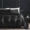 YASMENG Copripiumino in raso 140 x 200 cm, nero tinta unita, lucido deluxe, set da letto in raso morbido, liscio, setoso, seta, biancheria da letto singolo per 1 persona, con cerniera con federa 65 x