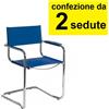 U.D. Sedia Jerry Blu in cuoio rigenerato - a slitta cromata - braccioli strutturali