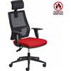 CKS Poltrona semi direzionale Unica Back System rossa in tessuto ignifugo con poggiatesta - braccioli regolabili