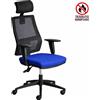 CKS Poltrona semi direzionale Unica Back System blu in tessuto ignifugo con poggiatesta - braccioli regolabili