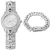 HALUKAKAH Orologio d'oro con Diamantes Iced out,Uomo Placcato in Oro Bianco Platino al Quarzo Cinturino a Catena Cubana 9.5,Set di Bracciali Catena Cubana 8,Lab Diamantes,0 Pacco Regalo