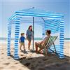 VEVOR Tenda da Spiaggia da 1830 x 1830 x 2290 mm, con Parete Laterale e Tasche per la Sabbia, Ombrellone Parasole Portatile Regolabile in Altezza per Famiglia e Amici, Blu Chiaro Striature Bianche