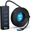 Yinker Hub USB 3.0 4 Porte con Cavo da 3m, Velocità 5Gbps e Alimentazione USB C 5V Splitter USB per Ufficio, Home-Office, Gaming e Dispositivi Esterni
