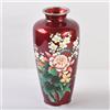 Vaso di fiori giapponese vintage cloisonne rosso smalto trasparente e 4 genti...