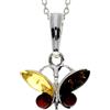 SilverAmber Jewellery Vera ambra baltica e argento Sterling, piccolo dolce ciondolo a farfalla senza catena - 719, Argento sterling, Ambra multicolore