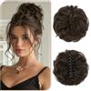 Sofeiyan Chignon in Capelli Umani,Chignon Voluminoso e Riccio con Fermaglio,Estensioni con Clip a Riccioli Ondulati per Donna, Clip in Claw Hair Scrunchies(Castano Scuro e Biondo Cenere Medio)