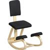HOMCOM Sedia da ufficio ergonomica Inginocchiatoio Dondolante in Tessuto Effetto Lino e Legno di Betulla, 51x84x93 cm, Nero | Aosom Italy