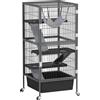 PawHut Gabbia per Piccoli Animali a 4 Livelli con Rampe, Piattaforme, Amaca e Ruote, 52x52x115 cm, Grigio | Aosom Italy